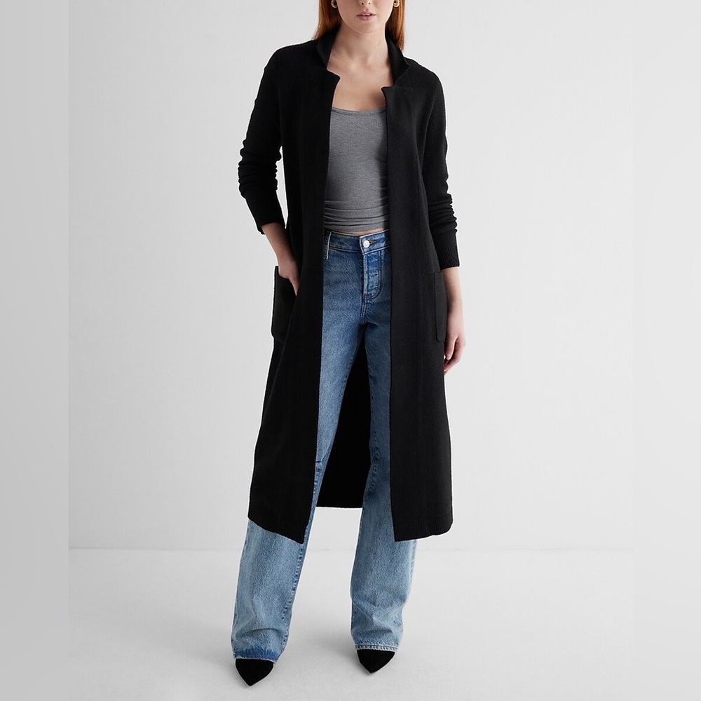 Express Black Collared Duster Cardigan